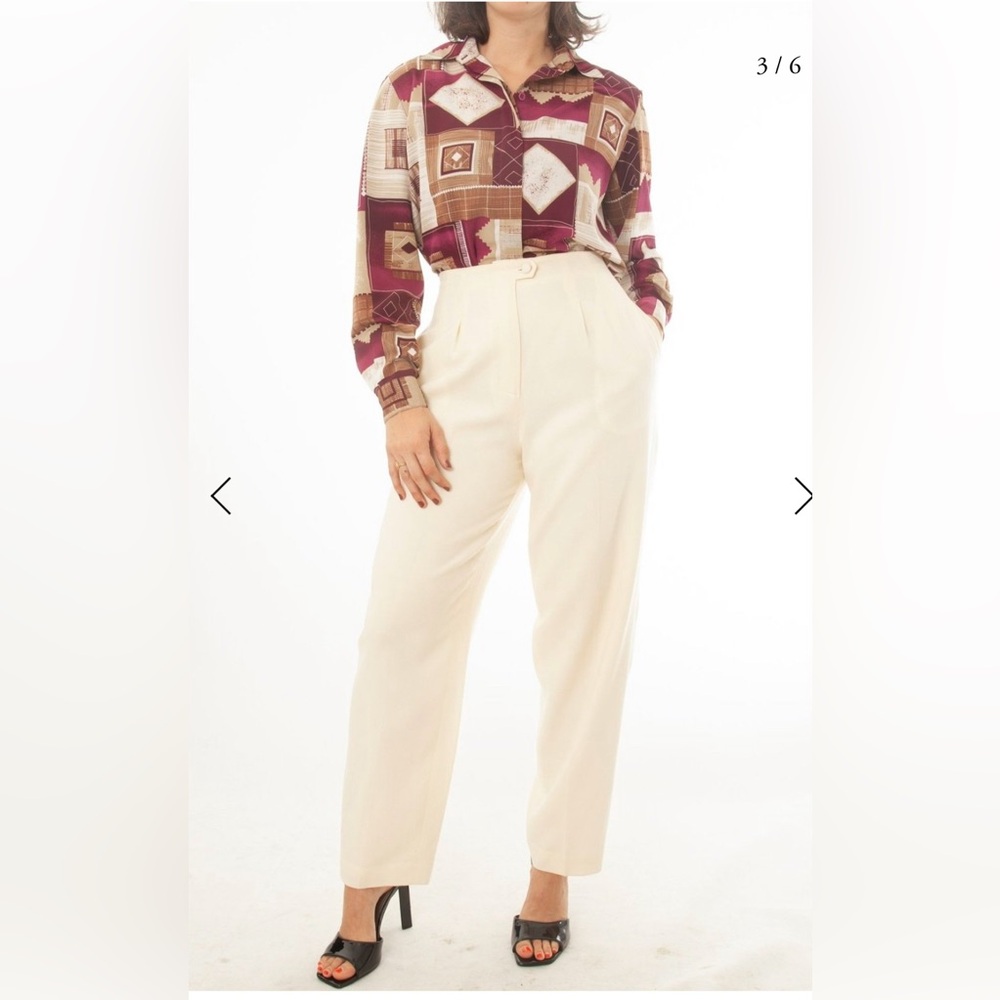 Alfred Dunner Burgundy and Cream Geometric Blouse